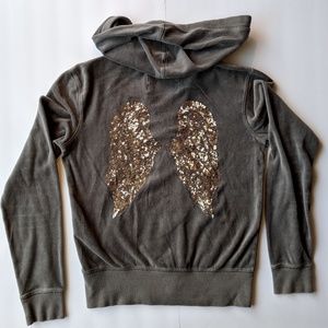 Victoria's Secret Supermodel Essential Gray Zip Up Hoodie Sequins Angel Wing XS